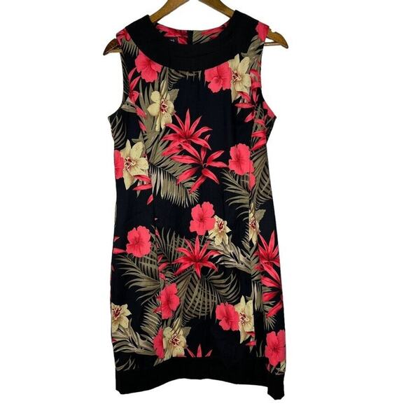 B-Works Black Tropical Floral Vacation Beach Sleeveless Sheath Dress 12 Women - Picture 1 of 9